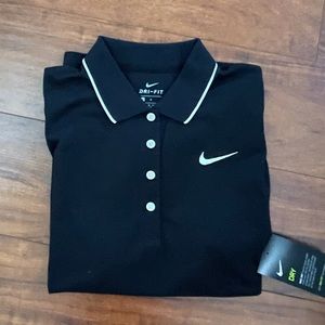 Nike polo tee women dry fit black white t shirt